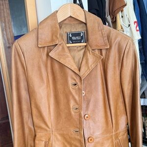 Vintage Vera Pelle Cognac Leather Button-Front Jacket